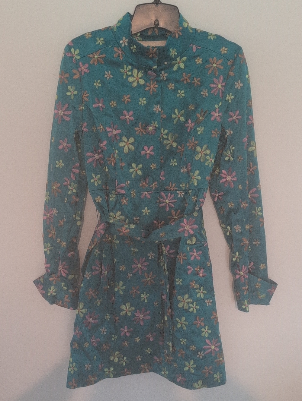 Rampage Women's Teal Floral Belted Over Jacket